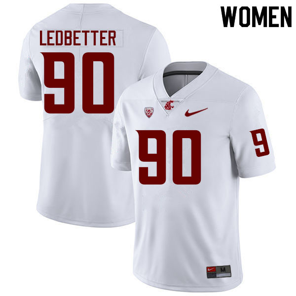 Women #90 Malachi Ledbetter Washington State Cougars College Football Jerseys Sale-White